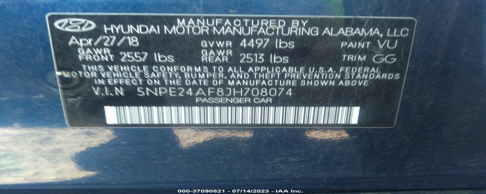 5NPE24AF8JH708074 2018 HYUNDAI SONATA photo no. 9