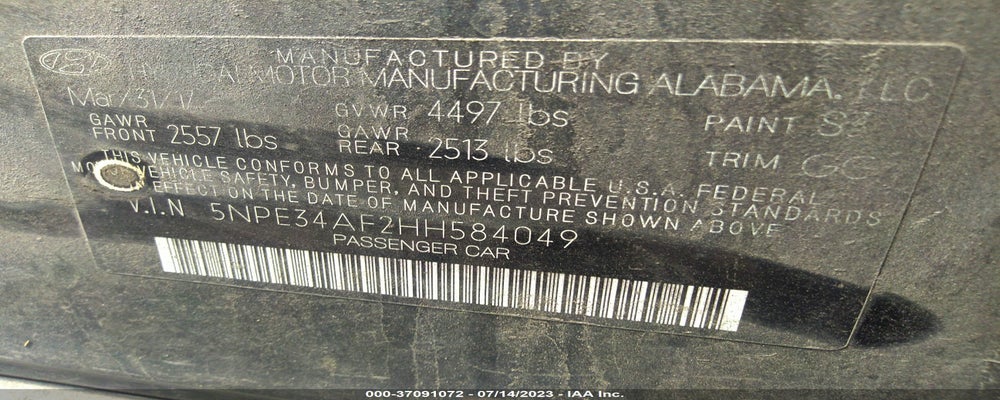 5NPE34AF2HH584049 2017 HYUNDAI SONATA photo no. 9