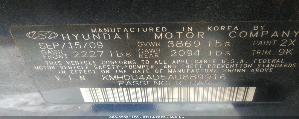 KMHDU4AD5AU889916 2010 HYUNDAI ELANTRA photo no. 9