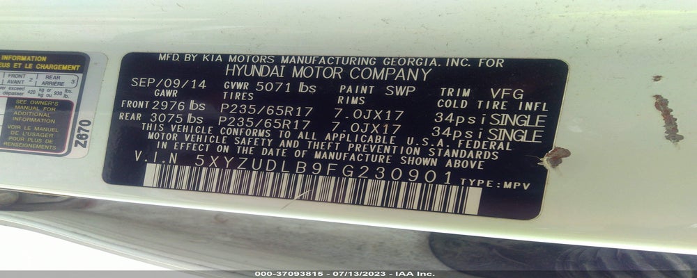 5XYZUDLB9FG230901 2015 HYUNDAI SANTA FE SPORT photo no. 9