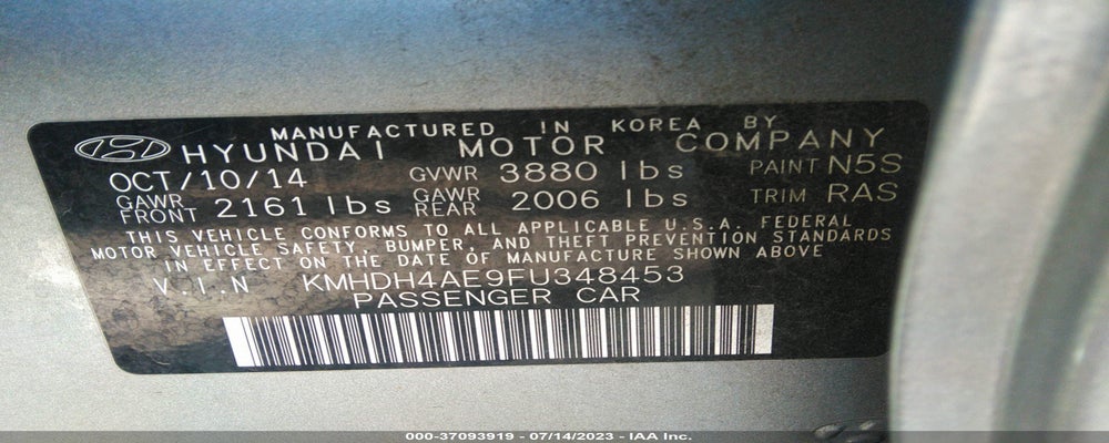 KMHDH4AE9FU348453 2015 HYUNDAI ELANTRA photo no. 9