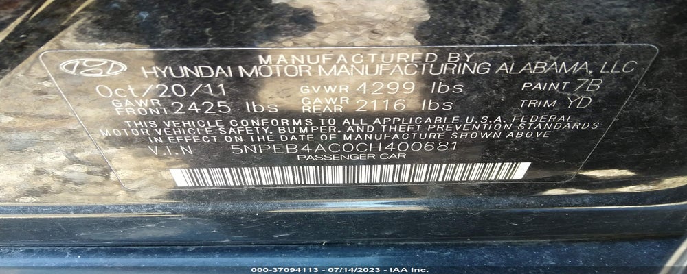 5NPEB4AC0CH400681 2012 HYUNDAI SONATA photo no. 9