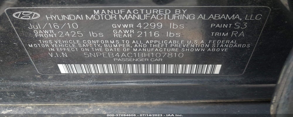 5NPEB4AC1BH107810 2011 HYUNDAI SONATA photo no. 9