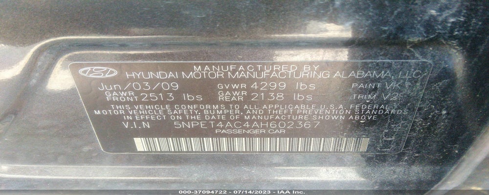 5NPET4AC4AH602367 2010 HYUNDAI SONATA photo no. 9