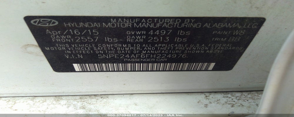 5NPE24AF6FH224976 2015 HYUNDAI SONATA photo no. 9