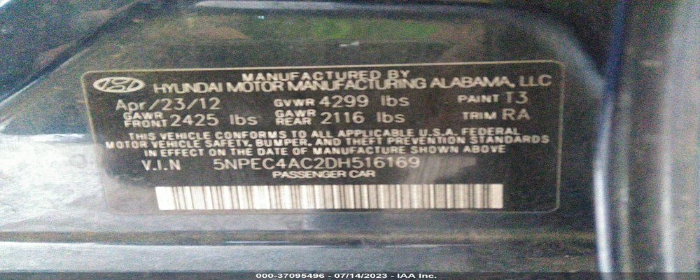 5NPEC4AC2DH516169 2013 HYUNDAI SONATA photo no. 9