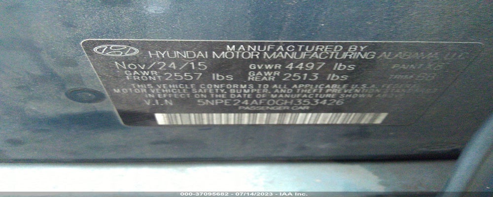 5NPE24AF0GH353426 2016 HYUNDAI SONATA photo no. 9