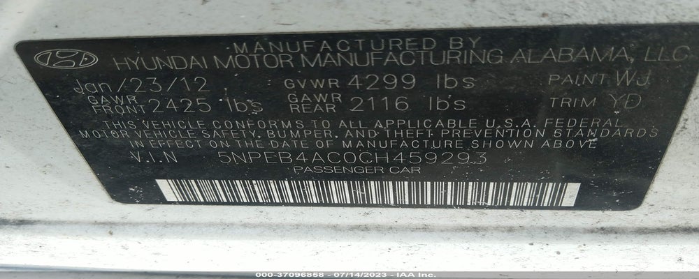 5NPEB4AC0CH459293 2012 HYUNDAI SONATA photo no. 9