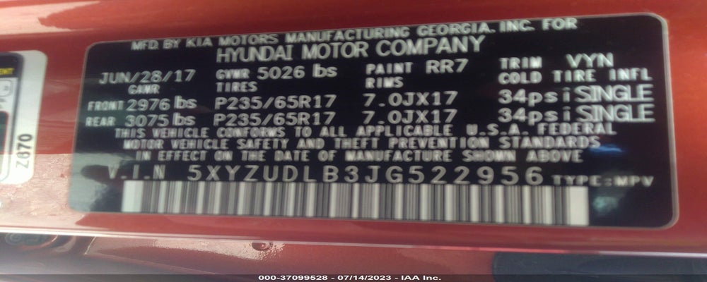 5XYZUDLB3JG522956 2018 HYUNDAI SANTA FE SPORT photo no. 9