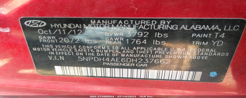5NPDH4AE6DH237662 2013 HYUNDAI ELANTRA photo no. 9