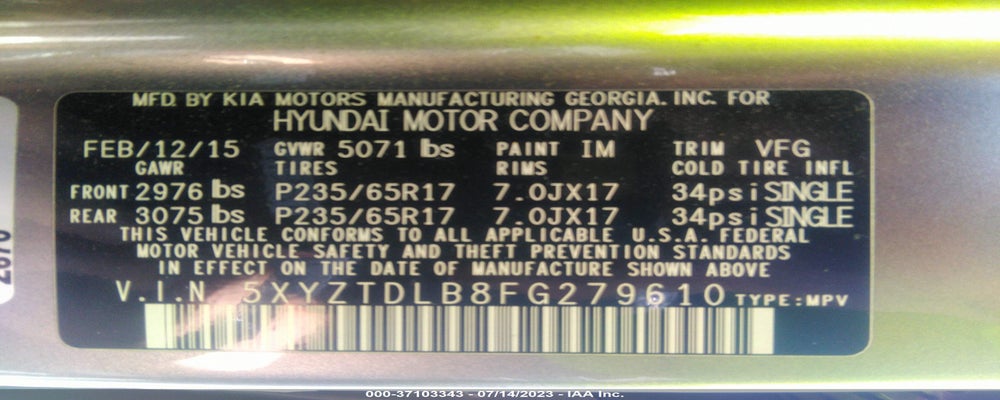 5XYZTDLB8FG279610 2015 HYUNDAI SANTA FE SPORT photo no. 9