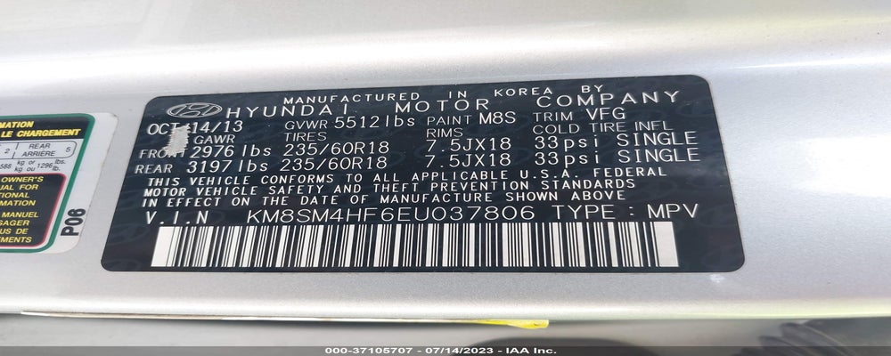 KM8SM4HF6EU037806 2014 HYUNDAI SANTA FE photo no. 9