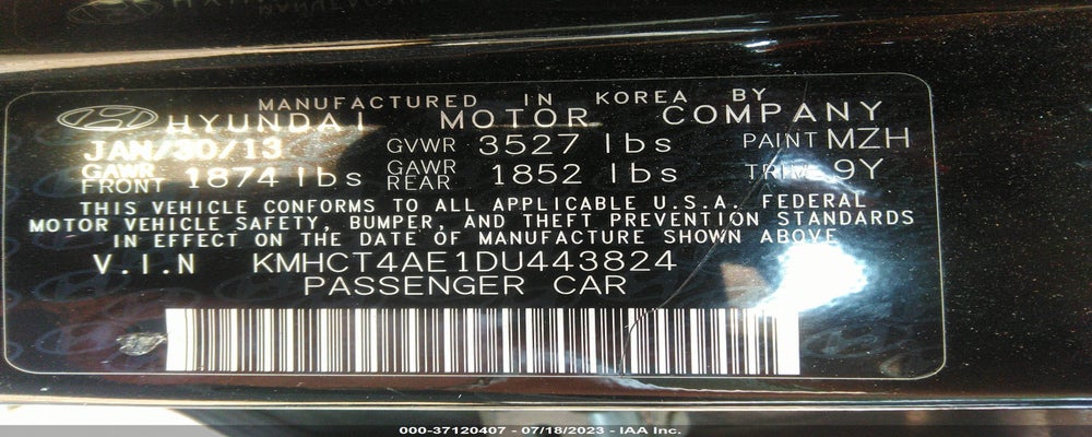 KMHCT4AE1DU443824 2013 HYUNDAI ACCENT photo no. 9