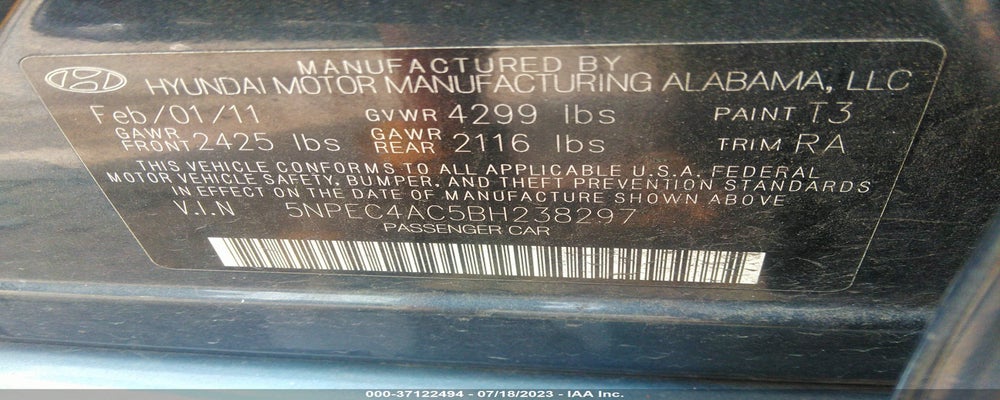 5NPEC4AC5BH238297 2011 HYUNDAI SONATA photo no. 9