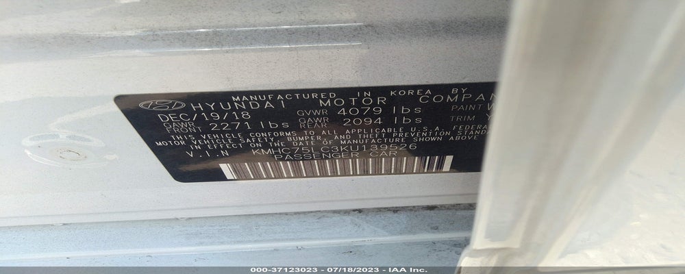 KMHC75LC3KU139526 2019 HYUNDAI IONIQ HYBRID photo no. 9