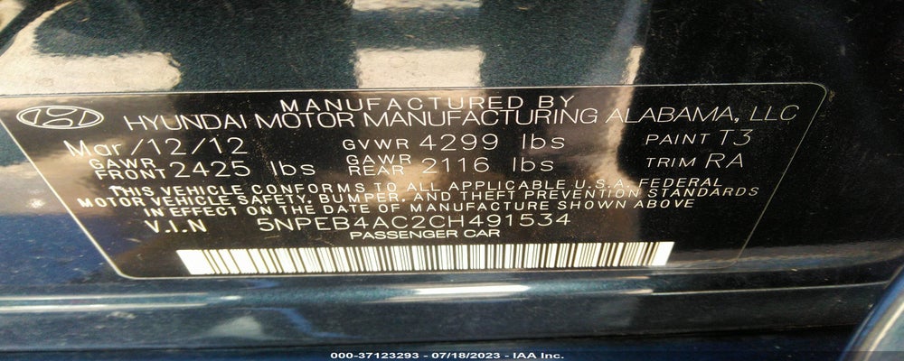 5NPEB4AC2CH491534 2012 HYUNDAI SONATA photo no. 9