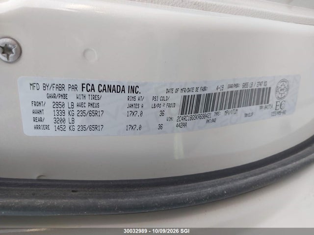 Продажа на аукционе авто 2019 Chrysler Pacifica Touring L, vin: 2C4RC1BG5KR698421, номер лота: 30032989