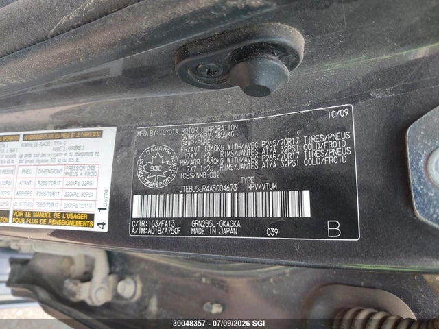 2010 Toyota 4runner Sr5/limited/trail მანქანა იყიდება აუქციონზე, vin: JTEBU5JR4A5004673, აუქციონის ნომერი: 30048357
