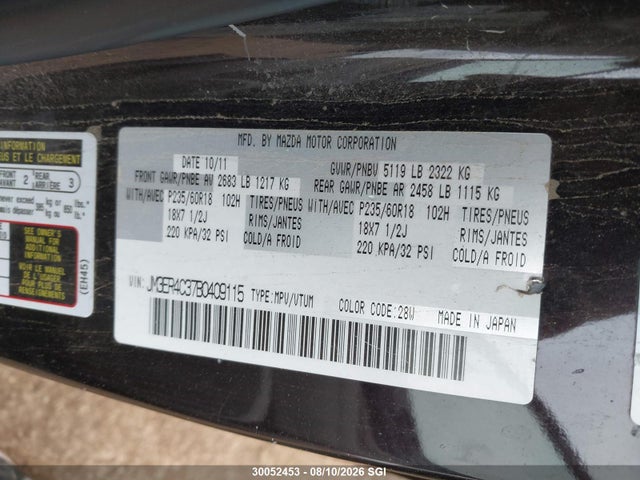 30052453 :رقم المزاد ، JM3ER4C37B0409115 vin ، 2011 Mazda Cx-7 مزاد بيع
