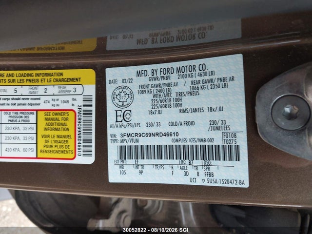 Aukcja sprzedaży 2022 Ford Bronco Sport Outer Banks, vin: 3FMCR9C69NRD46610, numer aukcji: 30052822