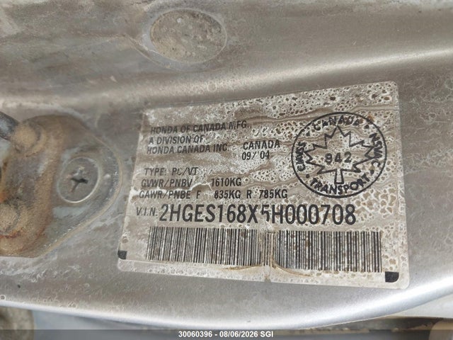 Aukcja sprzedaży 2005 Honda Civic Ex, vin: 2HGES168X5H000708, numer aukcji: 30060396
