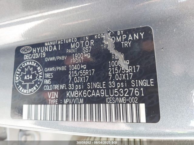 KM8K6CAA9LU532761 Hyundai Kona Sel Plus