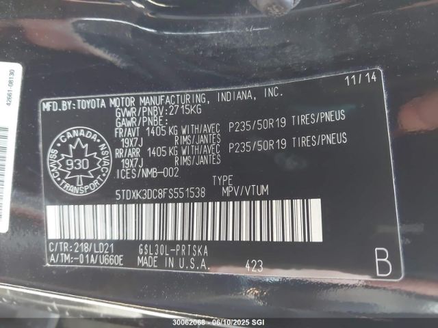 5TDXK3DC8FS551538 Toyota Sienna Sport