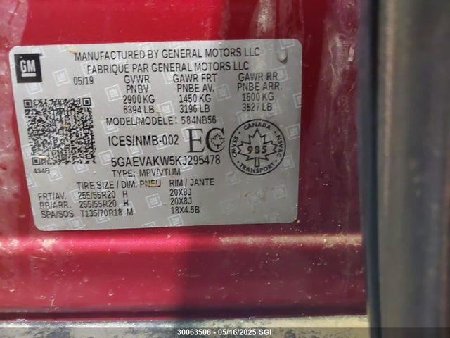 5GAEVAKW5KJ295478 Buick lfy - spark ignited direct injection, atss, gen1