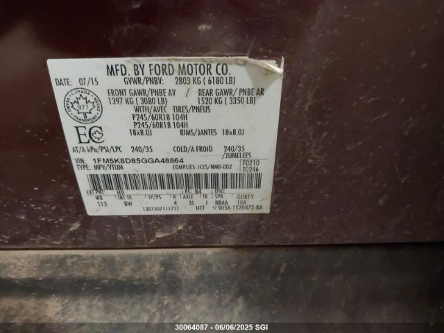 1FM5K8D85GGA48864 Ford EXPLORER XLT