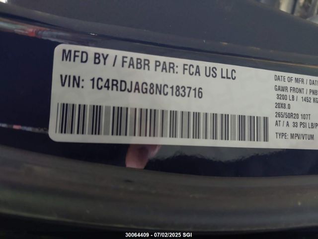 1C4RDJAG8NC183716 Dodge Durango