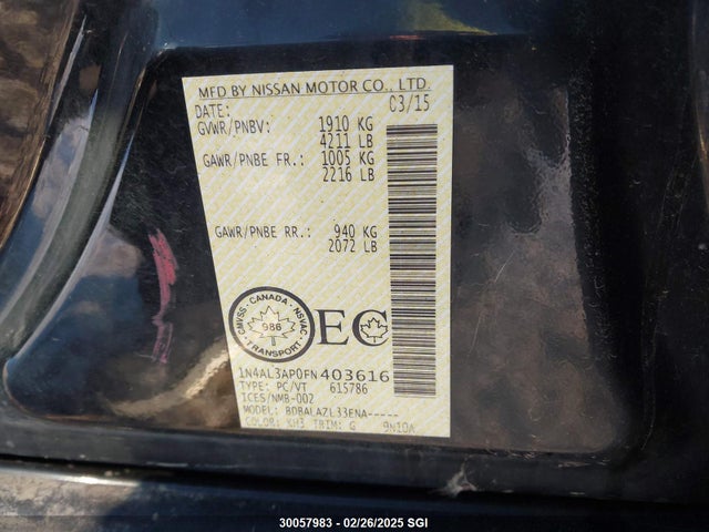 1N4AL3AP0FN403616 Nissan Altima 2.5/s/sv/sl