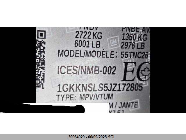 1GKKNSLS5JZ172805 GMC ACADIA SLE