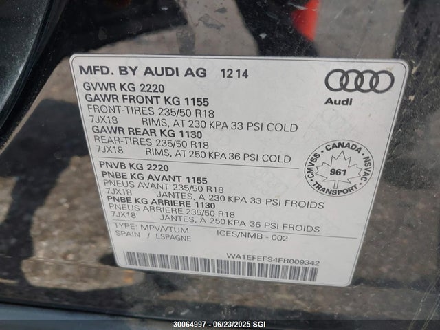 WA1EFEFS4FR009342 Audi Q3