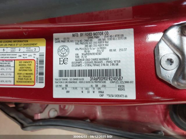 3FA6P0D9XFR240587 Ford Fusion Titanium