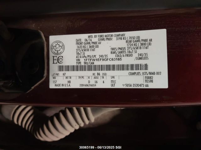 1FTFW1EF9GFC63185 Ford F150 Supercrew