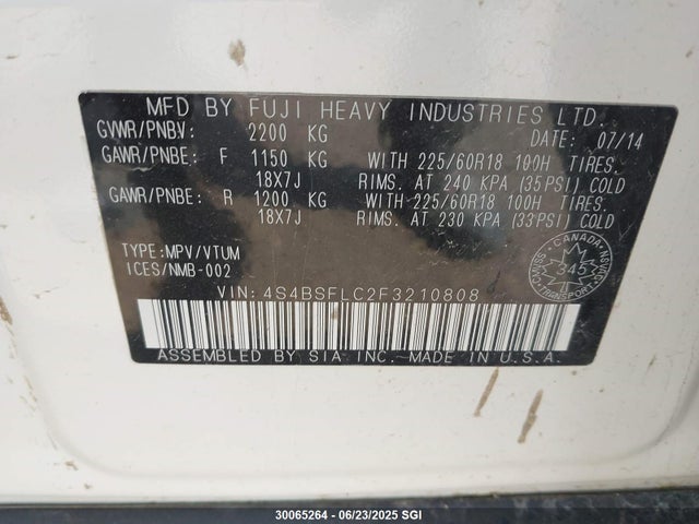 4S4BSFLC2F3210808 Subaru 3.6l c0