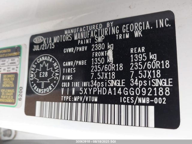 5XYPHDA14GG092188 KIA dohc t-gdi theta ii