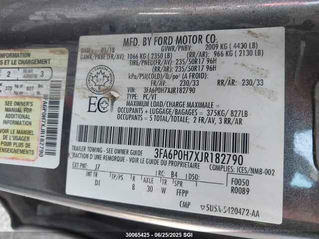 3FA6P0H7XJR182790 Ford 2018