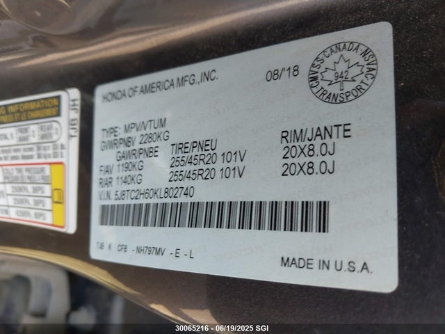 5J8TC2H60KL802740 Acura k20c4