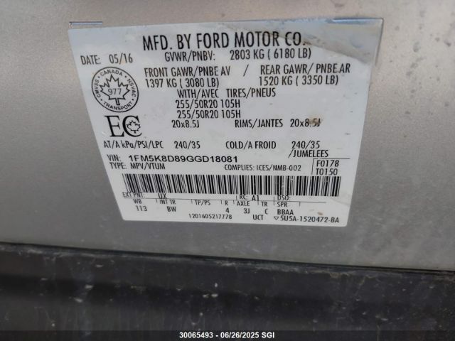 1FM5K8D89GGD18081 Ford 2016