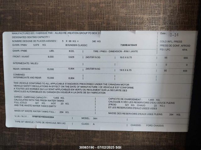 1F66F5DY0E0A03884 Ford 2014