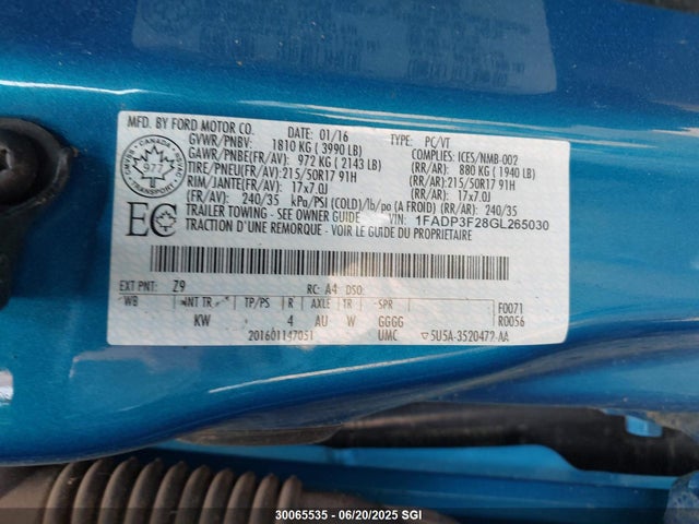 1FADP3F28GL265030 Ford FOCUS SE