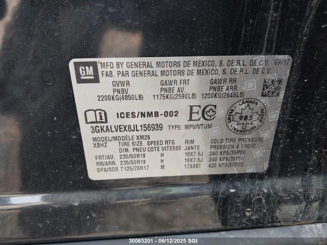 3GKALVEX8JL156939 GMC ltg - spark ignited direct injection, alum dohc, vvt, dcvcp turbo, e0-e100, alum