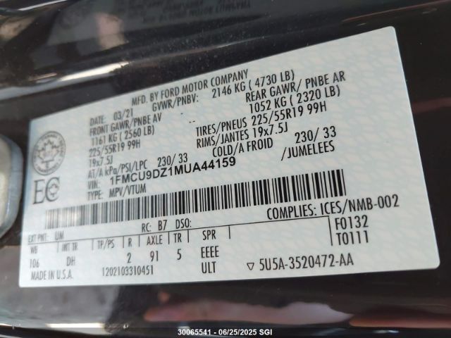 1FMCU9DZ1MUA44159 Ford hev/phev