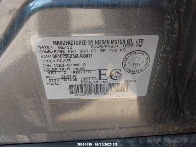 3N1CP5CU3KL499017 Nissan 2019