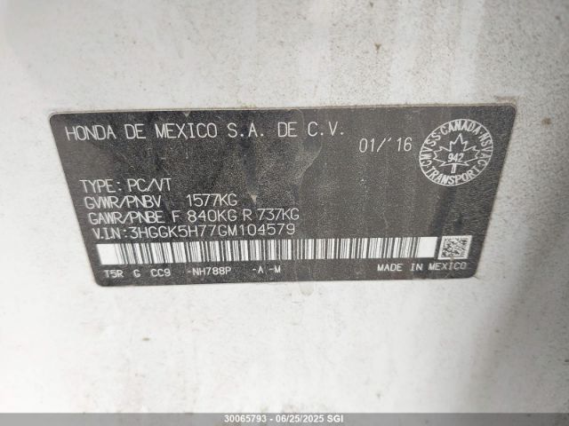3HGGK5H77GM104579 Honda l15b1