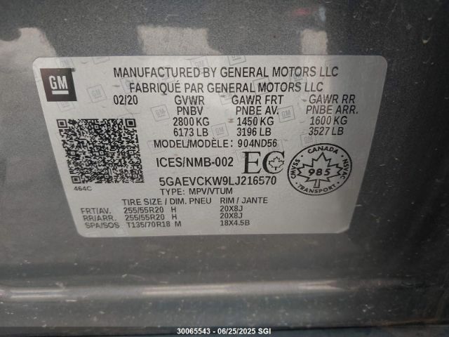 5GAEVCKW9LJ216570 Buick lfy - spark ignited direct injection, atss, gen1