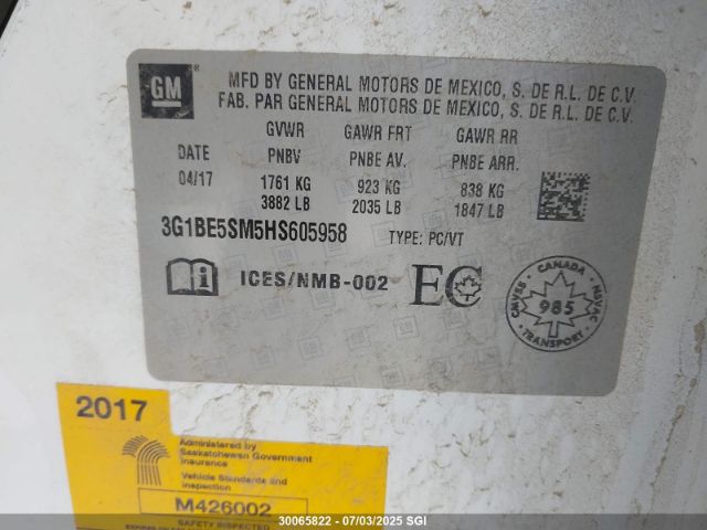 3G1BE5SM5HS605958 Chevrolet le2 -di: direct injection, vvt: variable valve timing, gen, alum