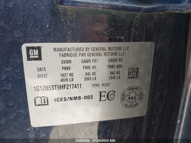 1G1ZB5ST9HF217411 Chevrolet lfv - di: direct injection, vvt: variable valve timing, gen 1