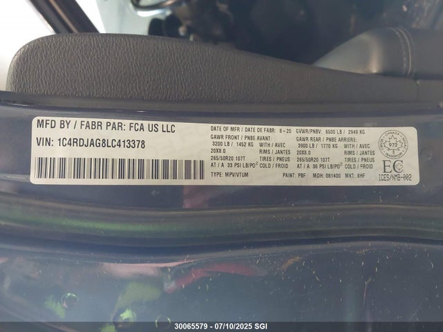 1C4RDJAG8LC413378 Dodge Durango